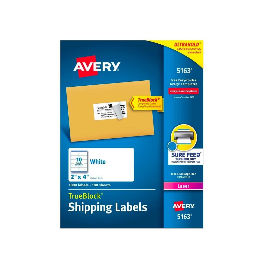 AVERY‎ shipping labels, 2"×4", white 1000 labels [5163]
